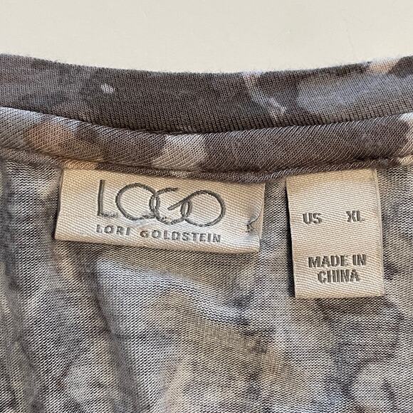 LOGO Abstract Pocket Tunic Womens XL Gray & Tan Knit Long Sleeve Casual Top - Picture 4 of 7